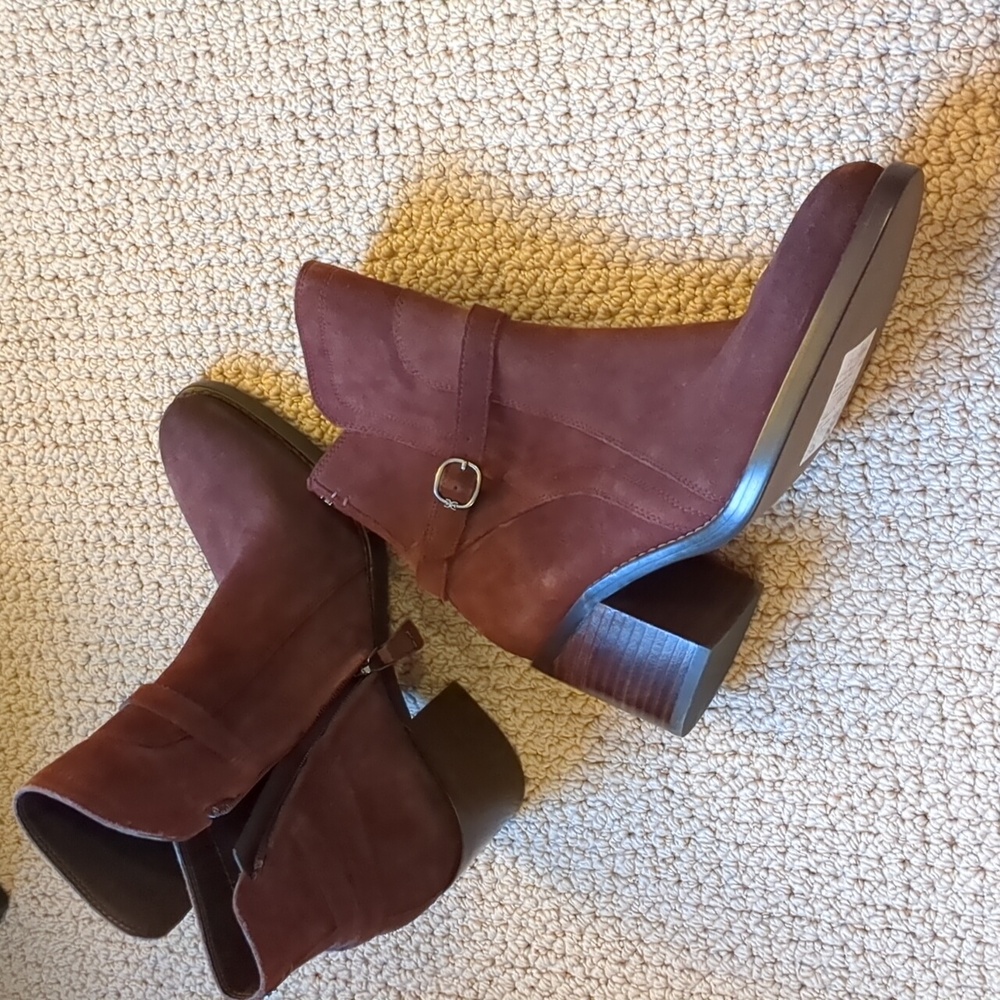 Sam Edelman Simona Boots Burgundy Suede Block Heel - Picture 13 of 13